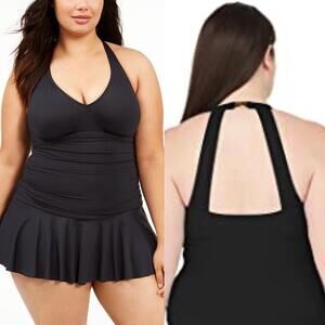 Lauren Ralph Lauren Black Slimming Beach Halter Swim Dress Plus Size 18W